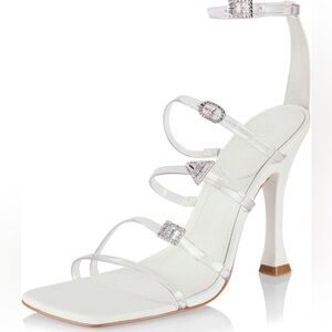 SCHUTZ White Strappy Heels with Embellishments